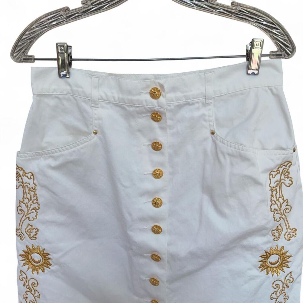 Vintage 90s MONDI Celestial Gold Sun Embroidered Skirt size 42/S - Picture 3 of 8
